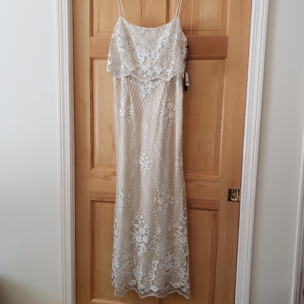 Adrianna Papell sequined embroidered gown, "pearl"